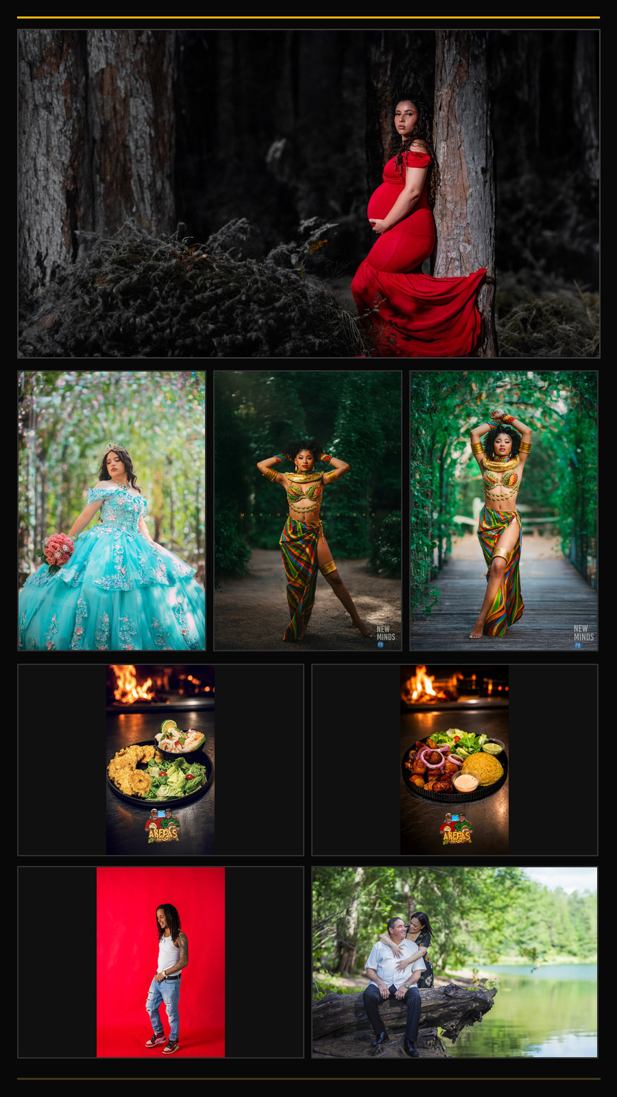 Selección de fotografías de New Minds: maternidad, quinceañera, danza, gastronomía, retrato y familia
